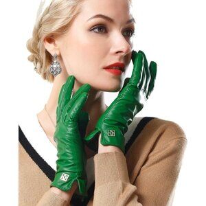 ❤️Women's Green  Italian Leather Gloves Lambskin Winter Comfort Gloves